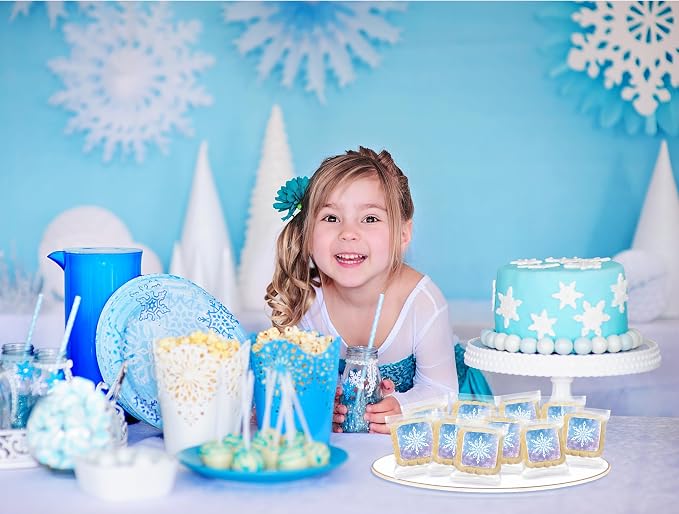 Snowflake Cookies Frozen in Individually Wrapped Snowfake Winter themed Theme Party Favors 24 Pack Bulk for Kids Birthday Party Sugar Cookie Blue White Purple