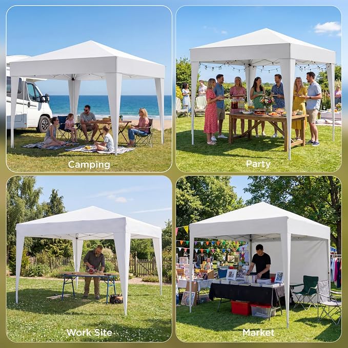 Upgraded 18% Thicker 420D Fabric Tearproof 10x10 Pop Up Canopy Tent with 4 Side Wall, 3 Steps Easy Setup, Durable Steel Truss, Outdoor Sun Shade for Events, Parties, Camping Durable Steel Truss