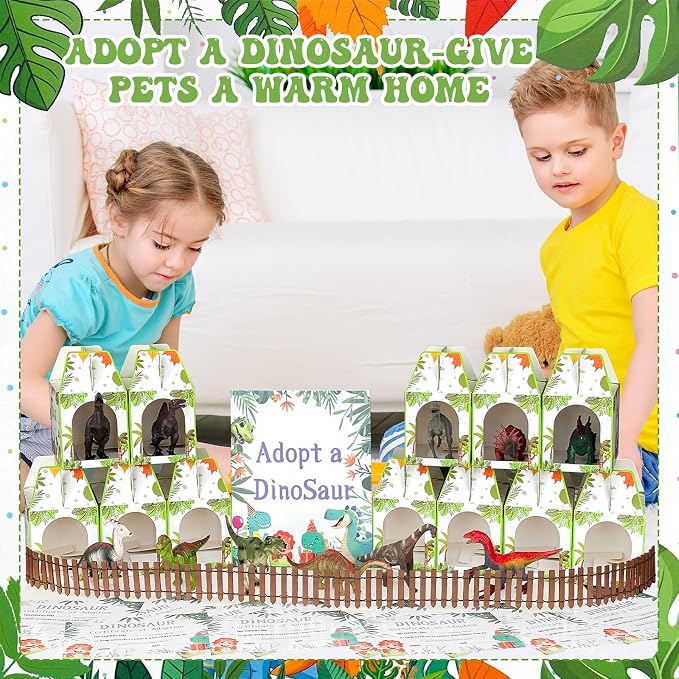 38 Pcs Adopt a Dinosaur Pet Party Favors Plastic Dinosaur Animal Include 12 Mini Dinosaur 12 Foldable Boxes 12 Adopt Cards 1 Adopt Sign 1 Adopt Fence for Adopt a Pet Party (Plastic)