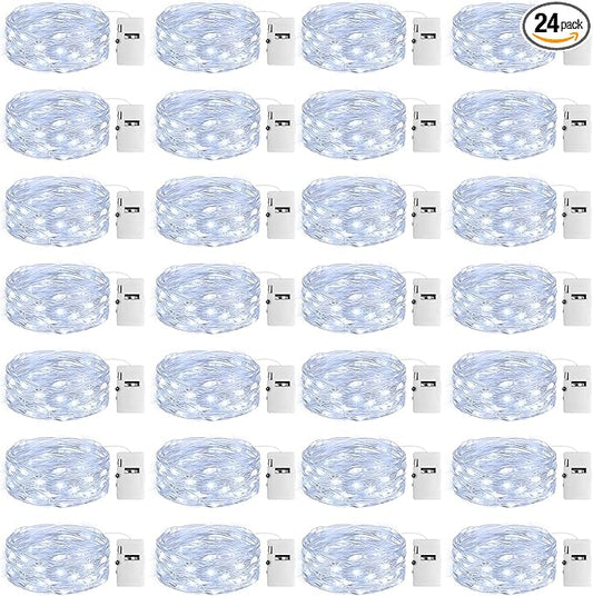 24 Pack Fairy Lights with Timer Battery Operated, 3 Modes 7ft Mini Waterproof String Light, 20 LED Bulk Twinkle Lights for Mason Jars Christmas Decoration Wedding Table Centerpieces,Cool White