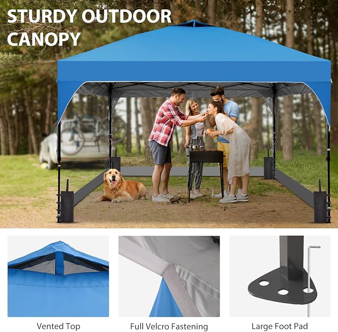 8x8 FT 1-Button Push Pop Up Canopy with 4 Clear PVC Sidewalls, Sandbags, Instant Canopy Tent for Outdoor Events