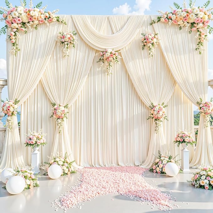 8 Panels Champagne Backdrop Curtain for Baby Shower Wrinkle Free 40ft x 10ft Backdrop Drapes Panels for Parties Wedding Bridal Shower Birthday Photo Photography Fabric Background Decoration