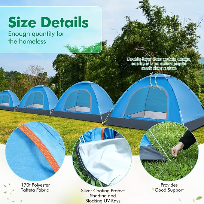 Woanger 6 Pack Bulk 2 Person Camping Tents for Homeless Lightweight Outdoor Tent with Rain Fly and Carrying Bag, Waterproof Windproof Setup Pop Up for Homeless Camping Backpacking
