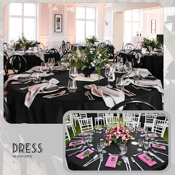 YMHPRIDE 6 Pack Black Tablecloths - 120 Inch Polyester Round Table Covers, Washable Fabric for Wedding, Party, Dining, Banquet