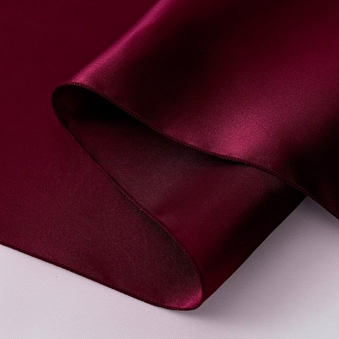 Horbaunal 12 Pack Burgundy Satin Table Runner 12 x 108 Inch, Smooth Table Runners for Wedding Banquets Birthday Party
