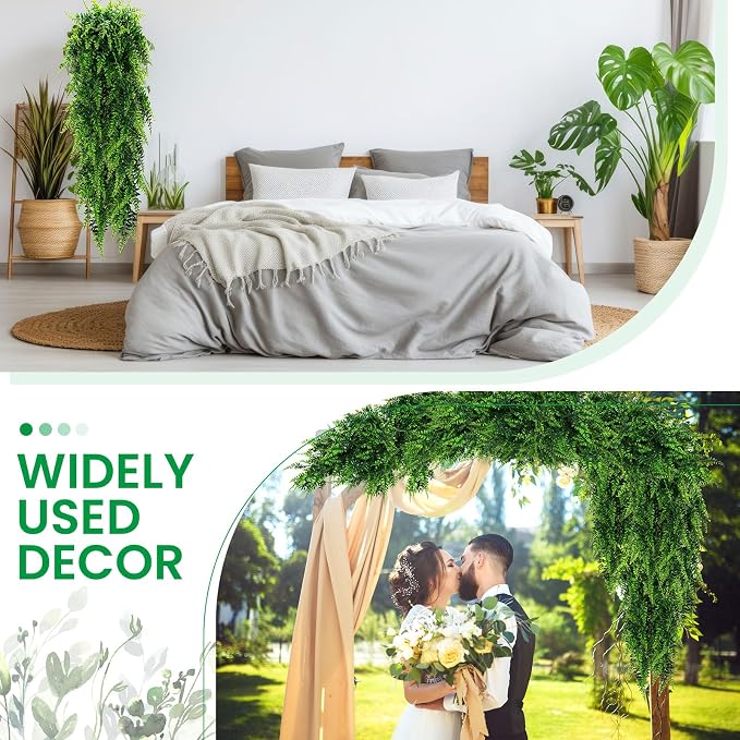 Geosar 88 Pcs Artificial Hanging Plants 32 Inch Hanging Boston Ferns Plastic Fake Plants for Wall Room Garden Wedding Garland Indoor Outdoor Decoration, No Basket