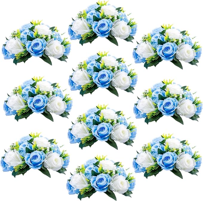 Sziqiqi Pack of 10 Fake Flowers, Silk Rose Flowers, Suit for Wedding/Party Centerpiece Road Lead Flower Rack Decorations, 10 Pieces