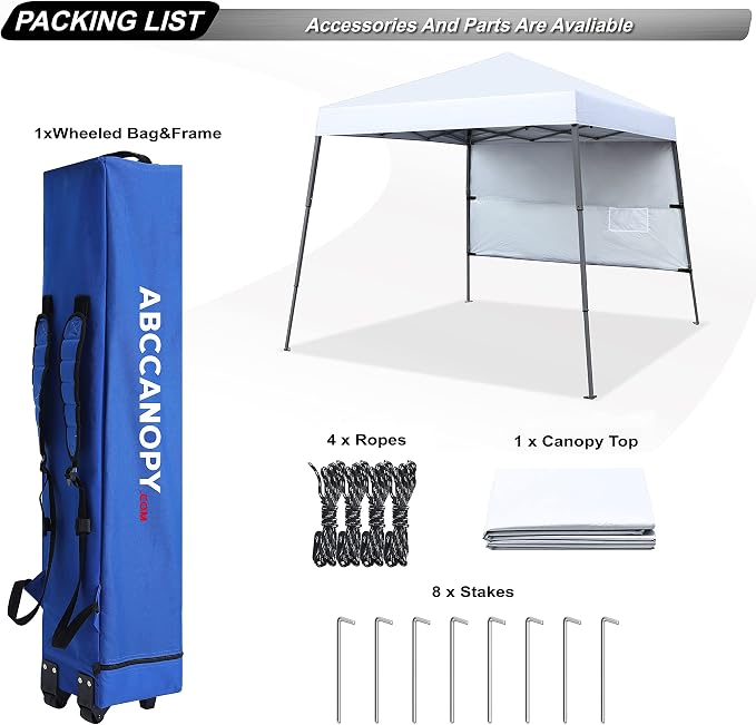 ABCCANOPY Pop Up Canopy Tent-10x10 Outdoor Camping Canopy Slant Leg Beach Canopy Tent with Backpack Bag,10 x 10 ft Base / 8 x 8 ft Top，White