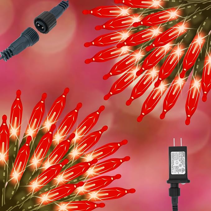 Red Holiday String Lights, 98ft 2 Pack 150 Count Plug-in Fairy Lights Indoor Outdoor for Halloween Christmas Valentine Wedding Decor (Red, 150 Count - 2 Pack)