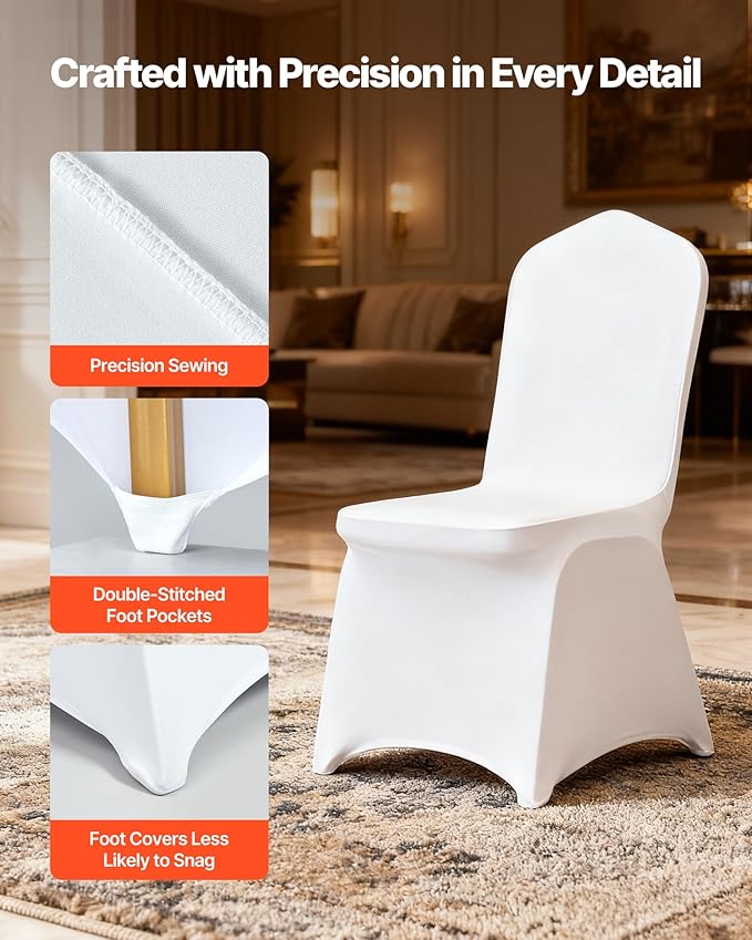 VEVOR Chair Covers, Polyester Spandex Chair Cover, Stretchy Flat-Front Chairs Protective Slipcover, Universal Fitted for Dining Party Wedding Banque (105PCS, White)