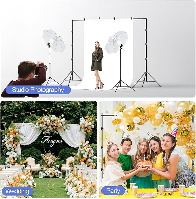 EMART 8.5x10ft Green Screen Backdrop Kit with 6x9ft Polyester Backdrop(Black/White/Green), Adjustable Photography Background Support System for Studio Photography, Parties, Wedding, Video Shooting | Adjustable Background Stand with Black/White/Green Sc...