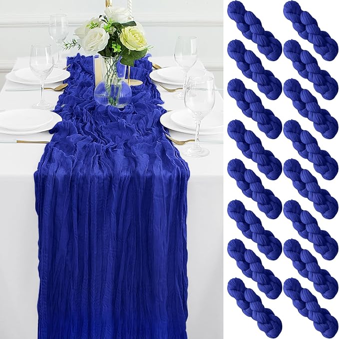 16Pack Royal Blue Table Runners 10FT Royal Blue Cheesecloth Table Runner 35x120Inch Long Boho Cheese Cloth Table Runner Rustic Gauze Table Runners for Party Wedding Bridal Baby Shower Decorations