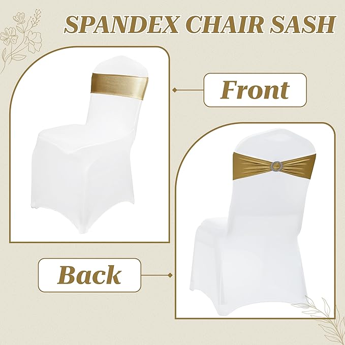 VDS - Gold Glitter | Spandex Chair Sashes Bows | 250 PCS | Stretch Elastic Banquet Universal Folding Chair Band Tie with Silver Buckle Slider for Wedding Party Conference Celebration Event Decoration