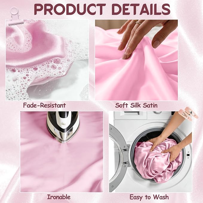 8 Pack Pink Satin Tablecloth 58 x 102 Inches, Rectangular Satin Table Cloths for Wedding Reception, Birthday Party, Graduation & Holiday Banquet Tables