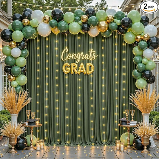 10 x 10ft Hunter Green Backdrop Curtains with Lights String Polyester Photo Backdrop Drapes Wrinkle Free Dark Green Long Curtain for Birthday Party Wedding Reception Baby Shower Ceremony-10 x 5ft x 2P