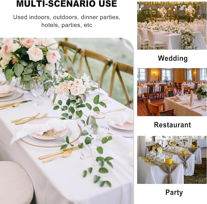 sancua 8 Pack White Tablecloth 90 x 132 Inch - Rectangle Table Cloth for 6 Feet Tables Stain and Wrinkle Resistant Washable Polyester Table Cover for Dining Wedding Banquet Party Buffet Restaurant