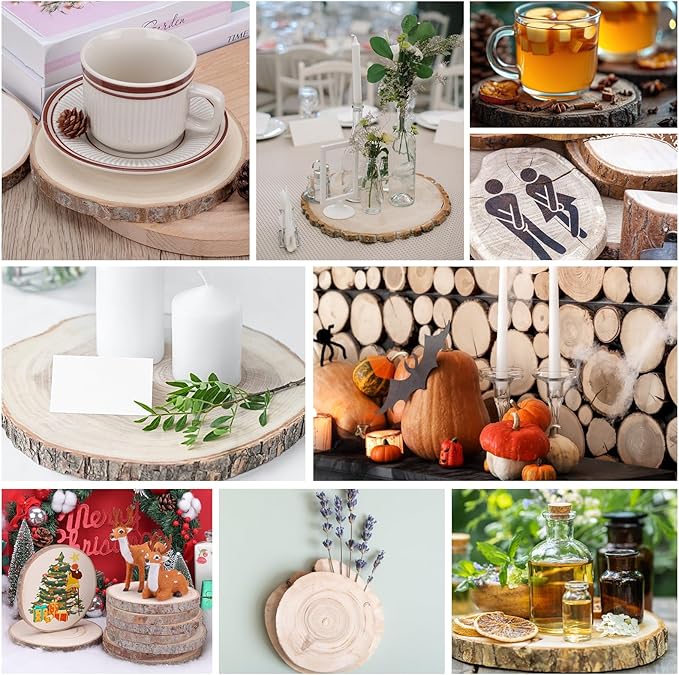 10 Pcs Natural Wood Slices.7-8 Inch Wood Rounds for Weddings Centerpieces Decor. Wood Circles & Slabs for DIY Painting Crafts.Wood Centerpieces for Tables and Baby Shower Centerpieces.