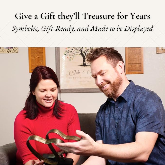 DCAPILLA Wedding Anniversary Couples Gift - Two Hearts and Cross Iron Sculpture, Heart Decoration Gift for Her and Him, 1st to 50th or 60th Anniversary, Includes Present Box and Poem Card
