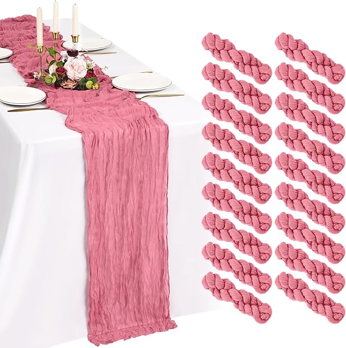 18 Pack Cheesecloth Table Runner 10FT Dusty Rose Table Runner Boho Gauze Cheese Cloth Table Runners Long Rustic Sheer Table Decorations for Wedding Party Baby Bridal Shower Birthday Holiday Home