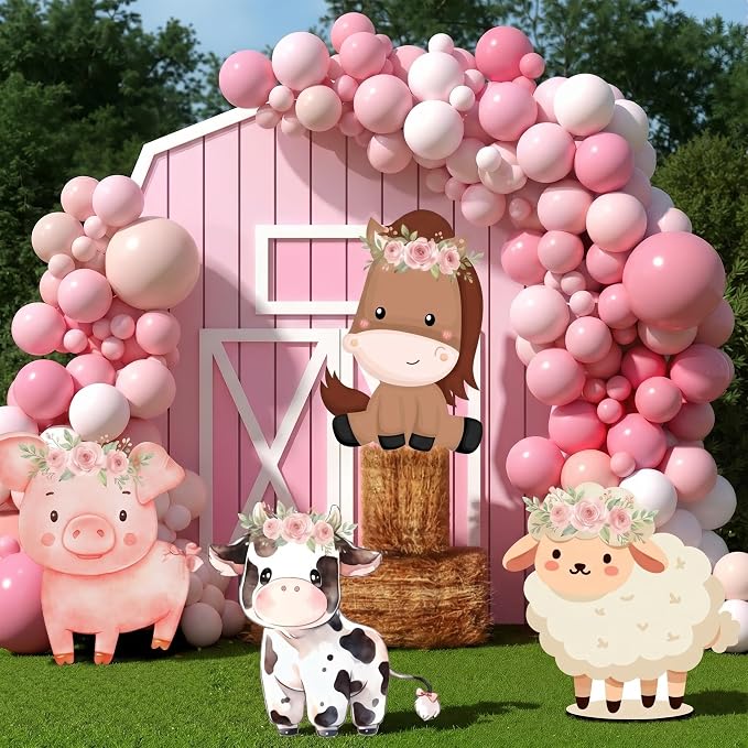 Gemscream 4 Pcs Large Pink Farm Animals Decorations 22.4 Inch Cute Animal Cutouts Cartoon Backdrop for Farm Birthday Party Supplies Baby Shower Decorations Photo Booth Props Gifts