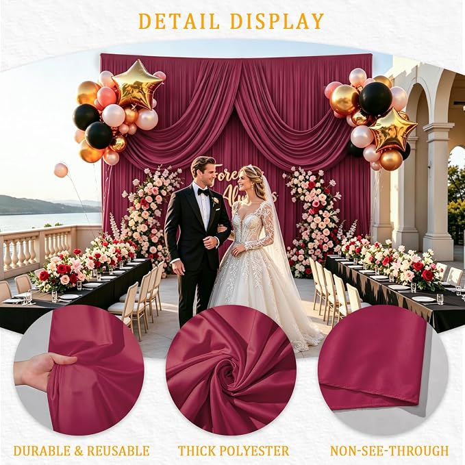 Gallety Red Backdrop Curtain for Wedding, Photo Backdrop Curtain for Bridal Shower Decorations - 10FT x 10FT Stage Curtains for Graduation Dances,Birthday,Festival Celebrations,Photography