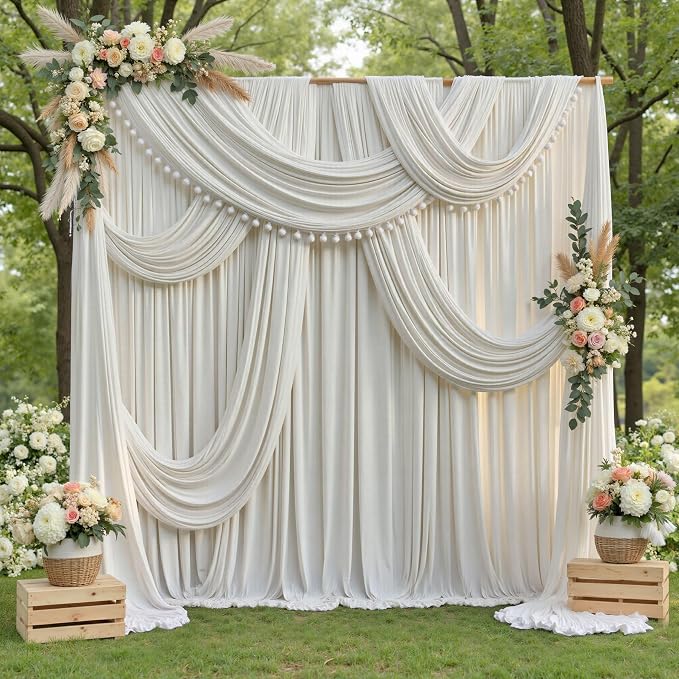 20ftx15ft Beige Backdrop Curtains for Parties, Wrinkle Free Polyester Beige Photo Backdrop Drapes 4 Panels 15 ft Long Back Drop Cloth for Wedding Birthday Photography Background Party