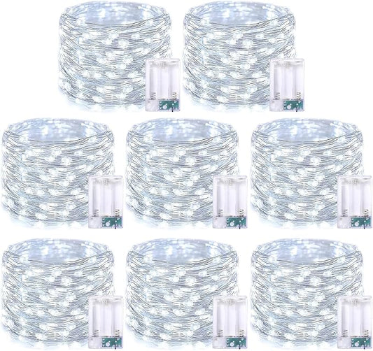 YEGUO Fairy Lights Battery Operated, 8 Packs Each 16ft 50 LED String Lights, Christmas Lights Indoor for Bedroom Wedding Party Holiday Gift(White)