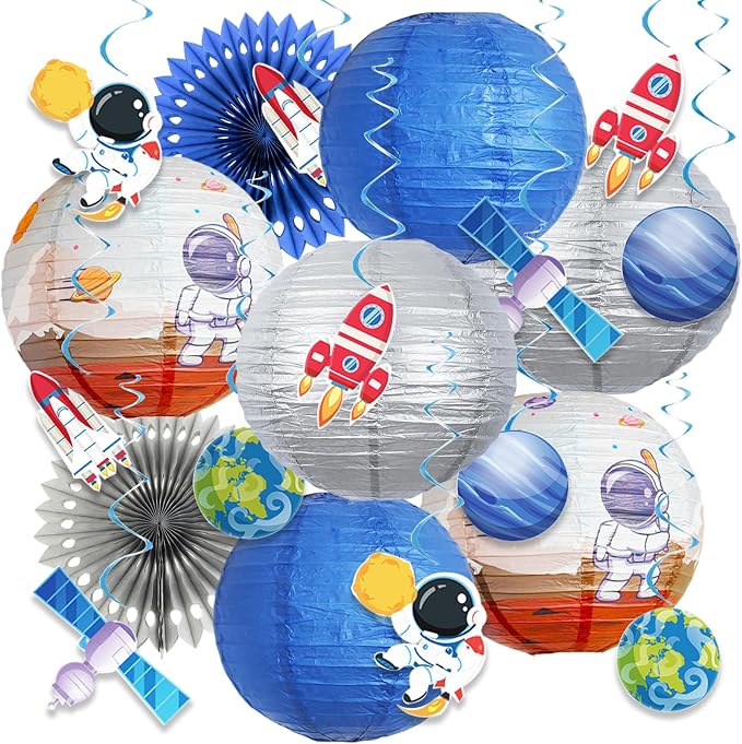20 Pcs Astronaut Hanging Swirl Decorations Space Birthday Party Decorations Space Paper Lanterns For Outer Space Themed Parties, Birthday