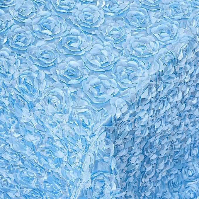 B-COOL Light Blue Rosette Tablecloth 90x156 Inch Baby Shower Party Table Cloths 3D Floral for Brithday Holiday Wedding Engagement Party Decorations