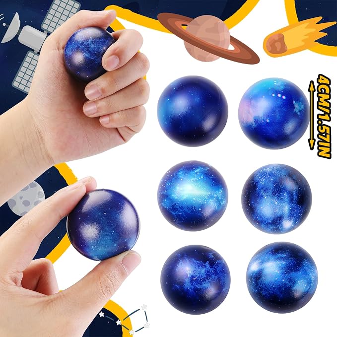 Tellegloww 24 Pcs Space Party Favors Galaxy 12 Glasses Star Astronaut Glasses 12 Galaxy Stress Ball Outer Space Themed Classroom Back to School Party Decoration Birthday Supplies for Gift Bag Fillers