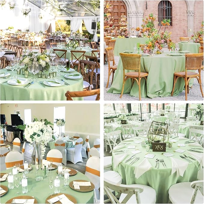 4 Pack Round Tablecloth 90 Inch White Polyester Washable Decorative Fabric Table Covers for Wedding Dining Table Buffet Parties Banquet Decor(Sage Green)