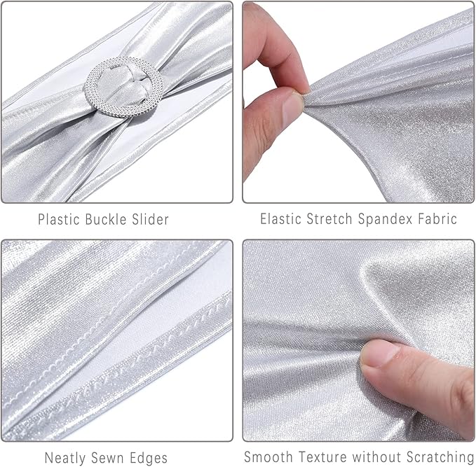 Dimatic Spandex Chair Sashes Bands 30PCS Stretch Chair Cover Ties Bows with Buckle Slider Wedding Party Reception Banquet Decoration (Metallic - Silver)
