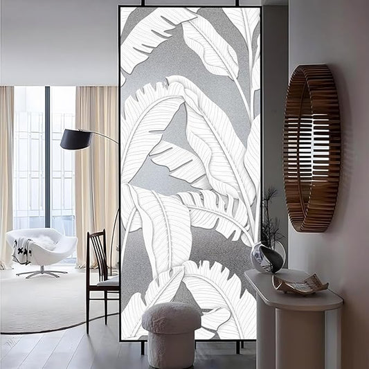 Faux 3D Frosted Tropical Window Privacy Film for Glass Door and Window, 29.53"x68.90" 3D-Banana Leaves