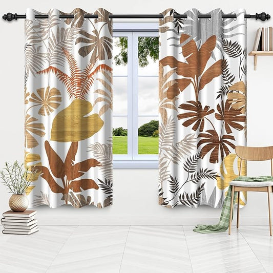 Tropical Palm Leaves Blackout Window Curtains Fall Palm Monstera Leaf Botanical Plants Window Drapes Window Treatment Sets Thermal Insulated Curtain Drapes for Living Room,53x72 inch,2 Panels