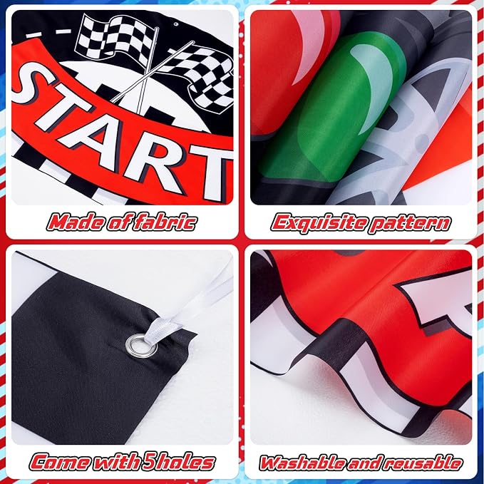 Peryiter 5 Pcs Race Car Birthday Party Decorations, Race Car Party Decorations Include Checkered Flag Arch Traffic Light Cutouts Tinsel Curtains Double-sided Tape for Racing Photo Booth Event Backdrop