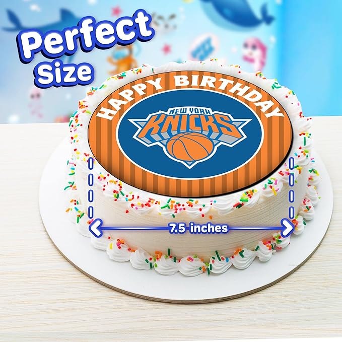 7.5 NY knicks Cake Topper – Round Edible Birthday Cake Decorations, Happy Birthday Cake