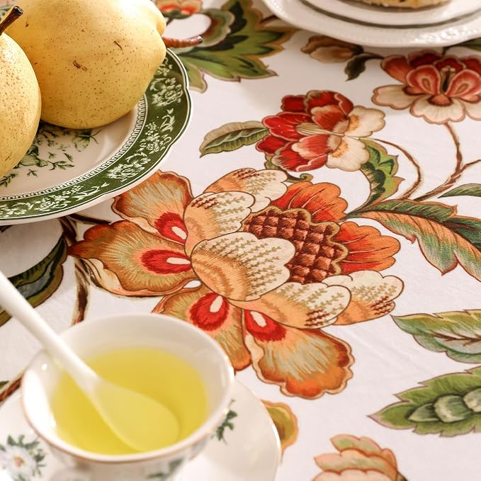 patdrea Vintage French Linen Tablecloth,Rectangular,87"x63"-Santiago A | Elegant Print Table Cloth for Rectangle Table,Colorful Floral Patterned,for Dining Room Tea Party Vender Banquet