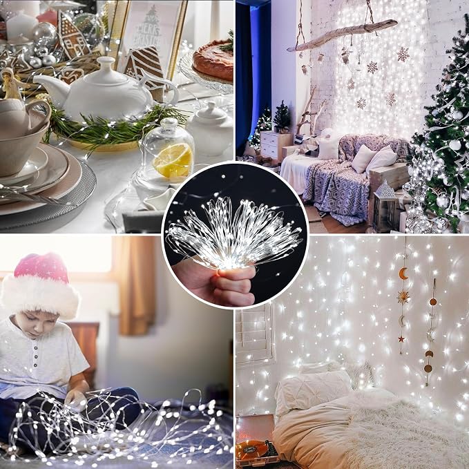 Mlambert 6 Pack 33FT Fairy Lights Battery Operated with Remote and Timer, Waterproof Dimmable 8 Modes Lights for Classroom Backyard Party-Cool White