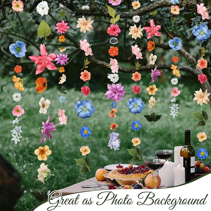 Lyrow 124 Pcs DIY 3D Wildflower Greenery Leaf Hanging Spring Decor Woodland Colorful Floral Wild Flower Floating Decor DIY Wild Flower Plant Theme Birthday Wedding Party Favors Hanging Ceiling Deco