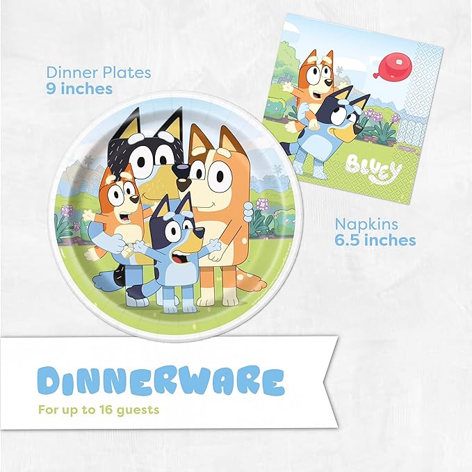 Bluey Birthday Decorations and Party Supplies | Serves 16 Guests | Bluey Party Decorations | Banner, Tablecloth, Balloons, Plates and Napkins, Sticker | Officially Licensed