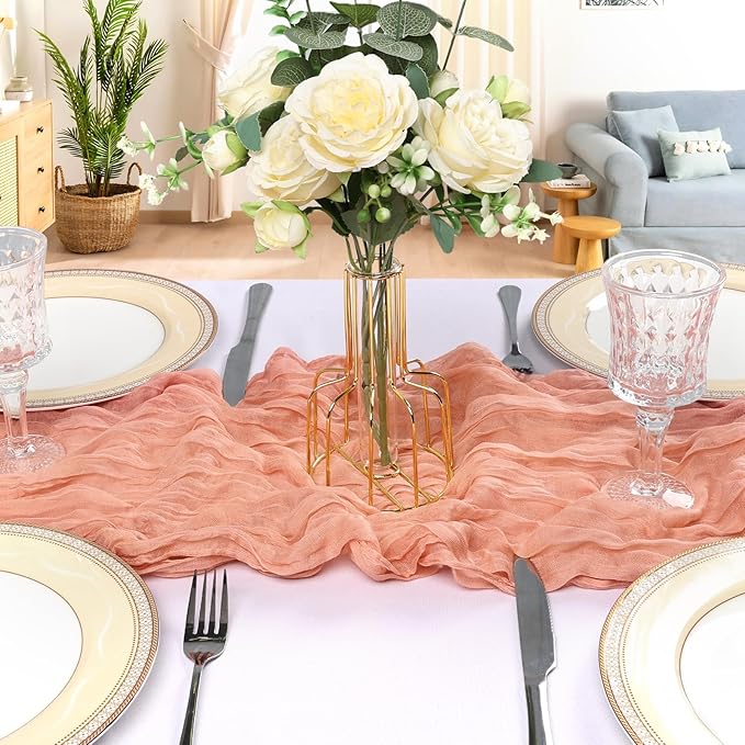 6 Pack 10FT Peach Cheesecloth Table Runner 120 Inch Long Gauze Rustic Boho Spring Cheese Cloth Table Runner Sheer Fabric Decorations for Holiday Party Wedding Banquet Bridal Baby Shower Décor