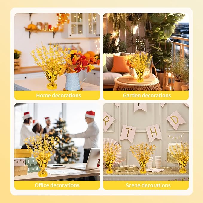 12 Pack Metallic Foil Spary Centerpieces for Tables, Gold Centerpieces for Tables Decorations, Star Brust Table Centerpieces for Birthday Graduation Wedding Baby Shower Party