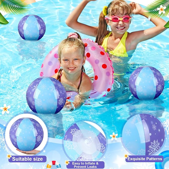Leyndo 12 Pack Snowflake Themed Beach Ball for Kids 7.87" Bulk for Summer Pool and Beach Game Gifts and Birthday Party Supplies and End of The Year Class Party Decoration Favors