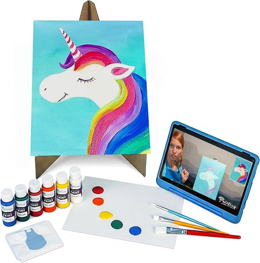 Painting to Gogh - My Little Unicorn – Junior Artist Painting Kit – Ages 6+ – 11x14 Canvas, 3 Paint Brushes, Acrylic Paint, Cardboard Easel, Palette, Apron & Step-by-Step Tutorial for Kids