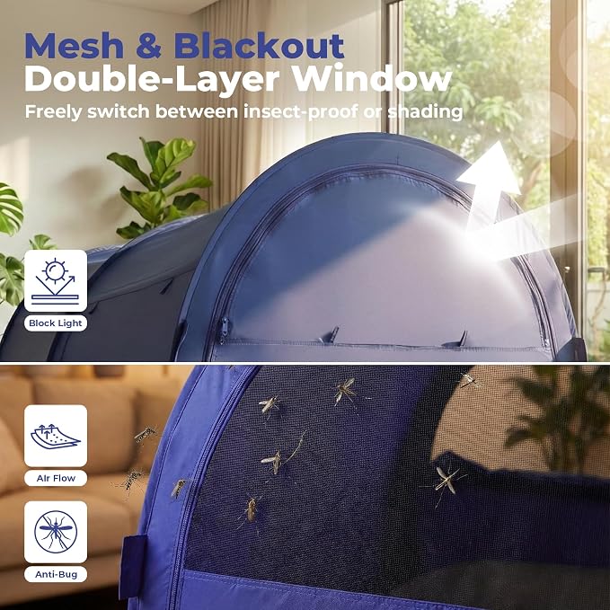 LEEDOR® Bed Tent Dream Tent Bed Canopy Shelter Cabin Sleeping Tent Indoor Pop Up Privacy Warm Breathable Mosquito Mesh Twin/Full/Queen for Kids and Adult (Mattress Not Included)