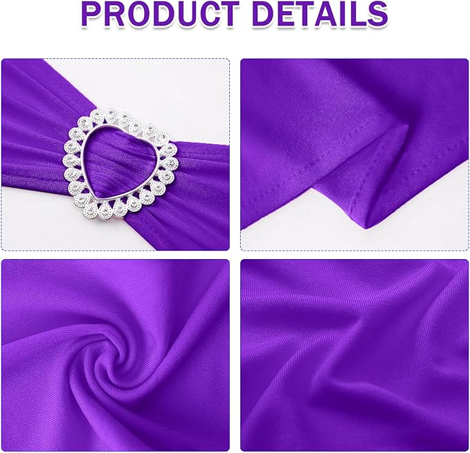 Howhic Pack of 120 Spandex Chair Sashes Bows Stretch Chair Cover Band with Buckle Slider Universal Elastic Chair Ties for Wedding Banquet Party Event Decoration (Purple)