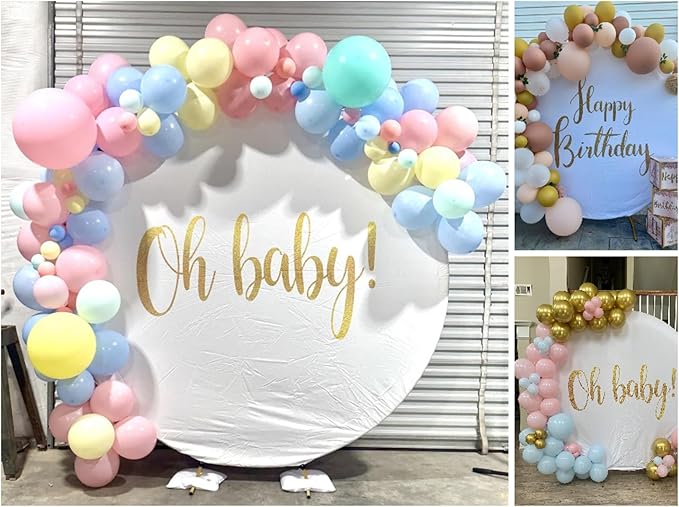 Round Backdrop Cover Oh Baby 7.2ft,White Round Backdrop Cover Gold Oh Baby Sign for Photography Baby Shower,Birthday Party Decorations Gender Reveal Pregnancy Party Photo Studio Props