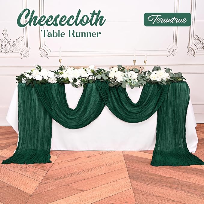 6 Pack Emerald Green Table Runner 10FT Long Cheesecloth Table Runner Cheese Cloth Gauze for Wedding Party Birthday Decoration-Emerald Green