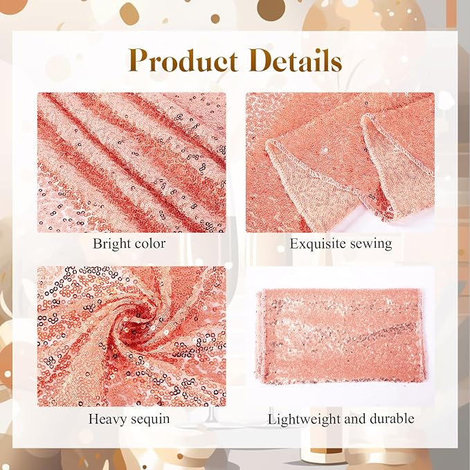 Newwiee 54 Pcs Rose Gold Sequin Chair Sashes and Table Runners, 48 Sequin Chair Bows, 6 Glitter Table Runners for Birthday Party Wedding Banquet Holiday Decorations