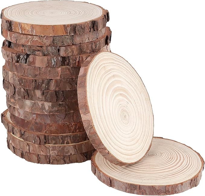 30 Pack 6-7 Inch Natural Wood Slices for Crafts, Unfinished Wood Slices with Bark 0.6 Inch Thick Wood Rounds Wooden Coasters for Crafts, Ornaments, Decorations